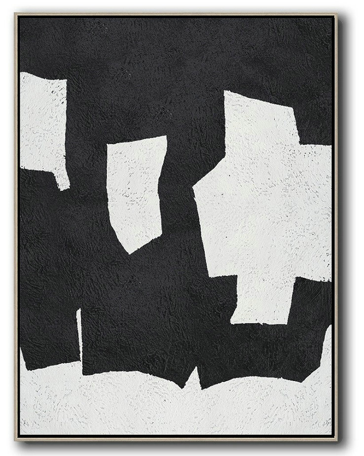 Extra Large Acrylic Painting On Canvas,Black And White Minimal Painting On Canvas - Huge Wall Decor